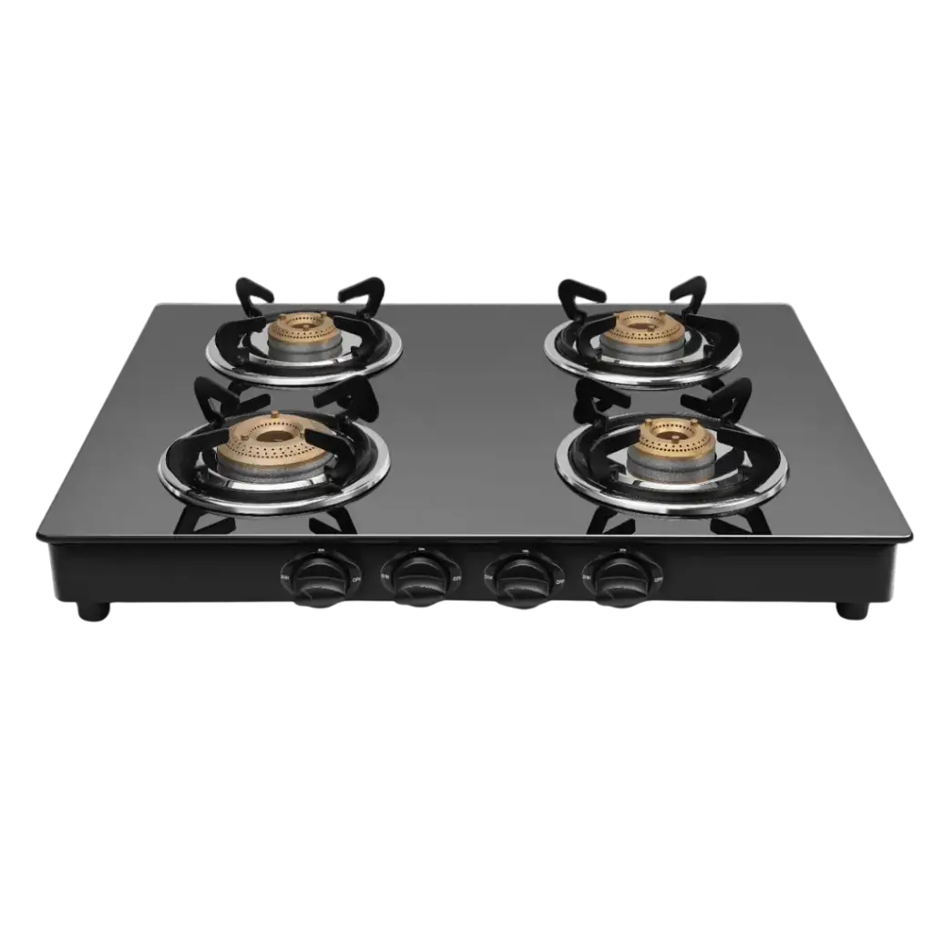 Frendz Forever 4 Burner Gas Stove (Toughened Glass, Thermal Efficient, Heavy Duty Brass Burner)