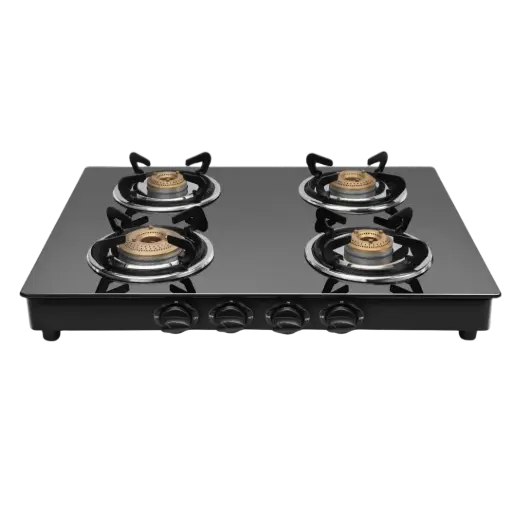 Frendz Forever 4 Burner Gas Stove (Toughened Glass, Thermal Efficient, Heavy Duty Brass Burner)